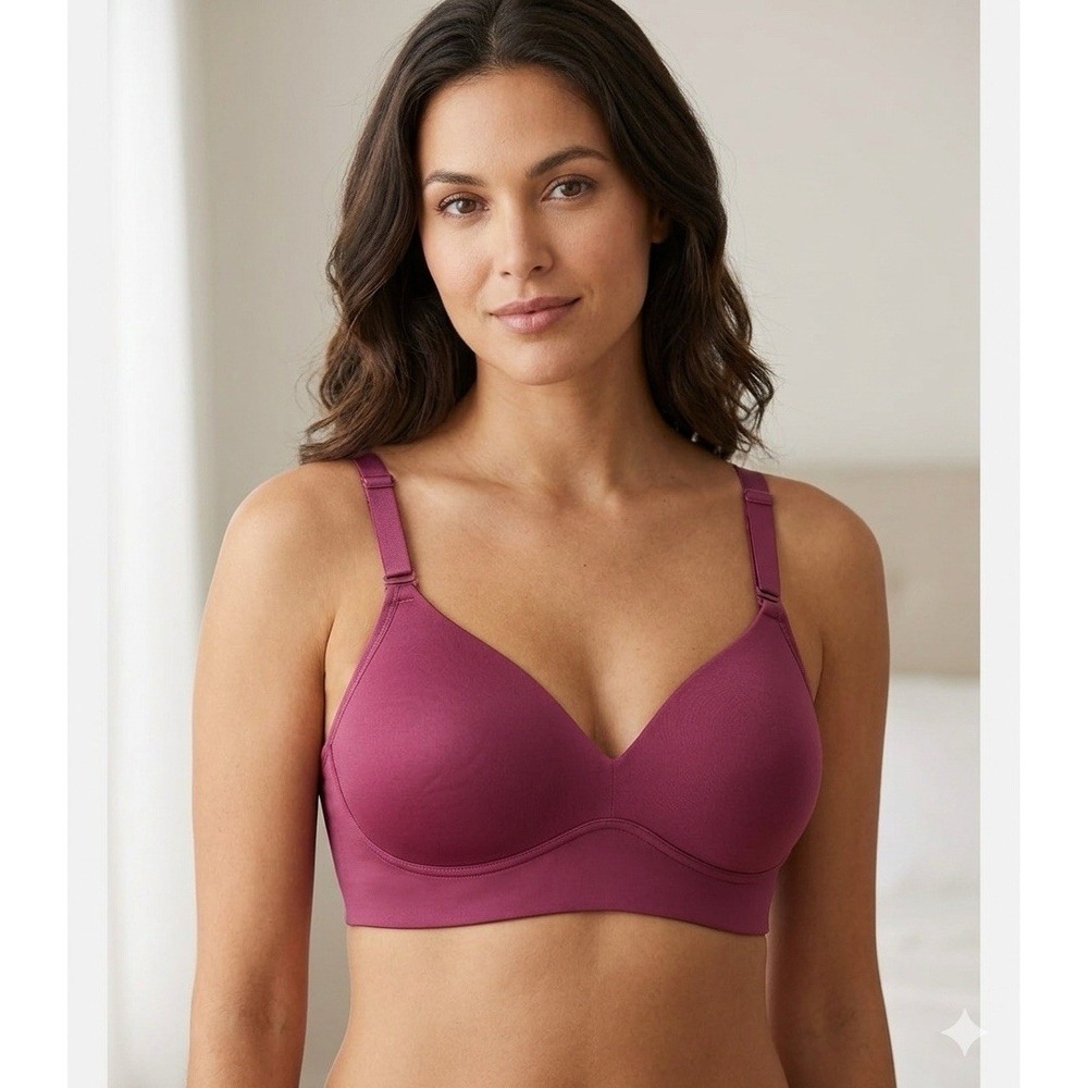 Warners Allover-Smoothing Bliss Wireless Lightly Lined Maroon Comfort Bra 36D